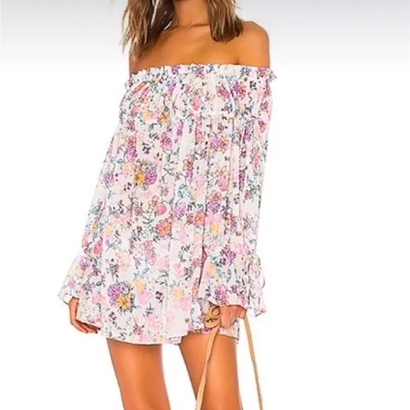 Tularosa Medium Brogan Mini Dress Multicolor Off The Shoulder Floral Ruffle (19) - Picture 2 of 7